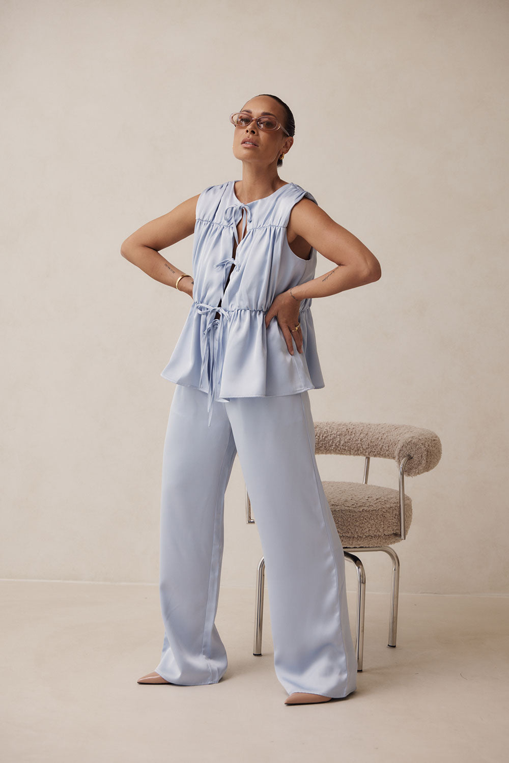 Blue Soft-Hued Juliette Pregnancy and Postpartum Pants