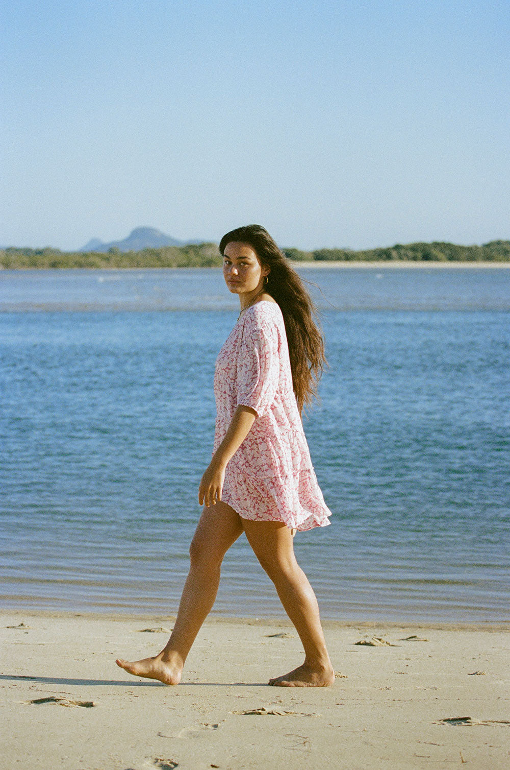 Fashionable Pink Tarelle Women's Dress with Floral Print