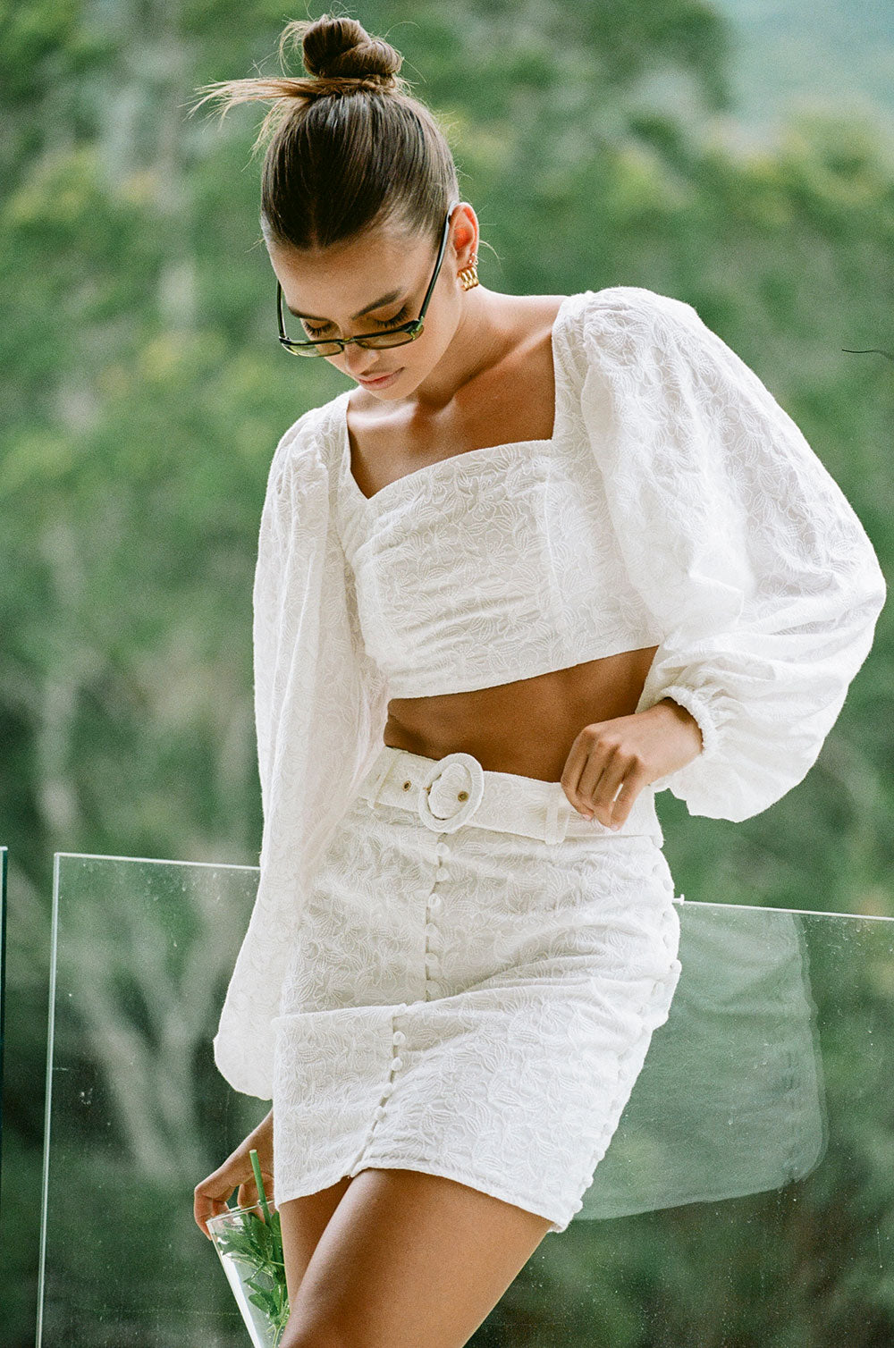 Exclusively Designed Karmela High - Waisted Cotton Voile Embroidered Skirt