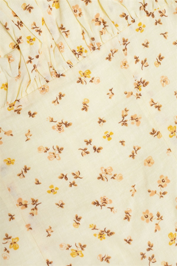 Yellow Floral Print Women's Onara Cotton Blend Dress