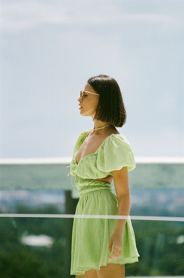 Stylish Lime Green Crepe Zara Dress for Date Night