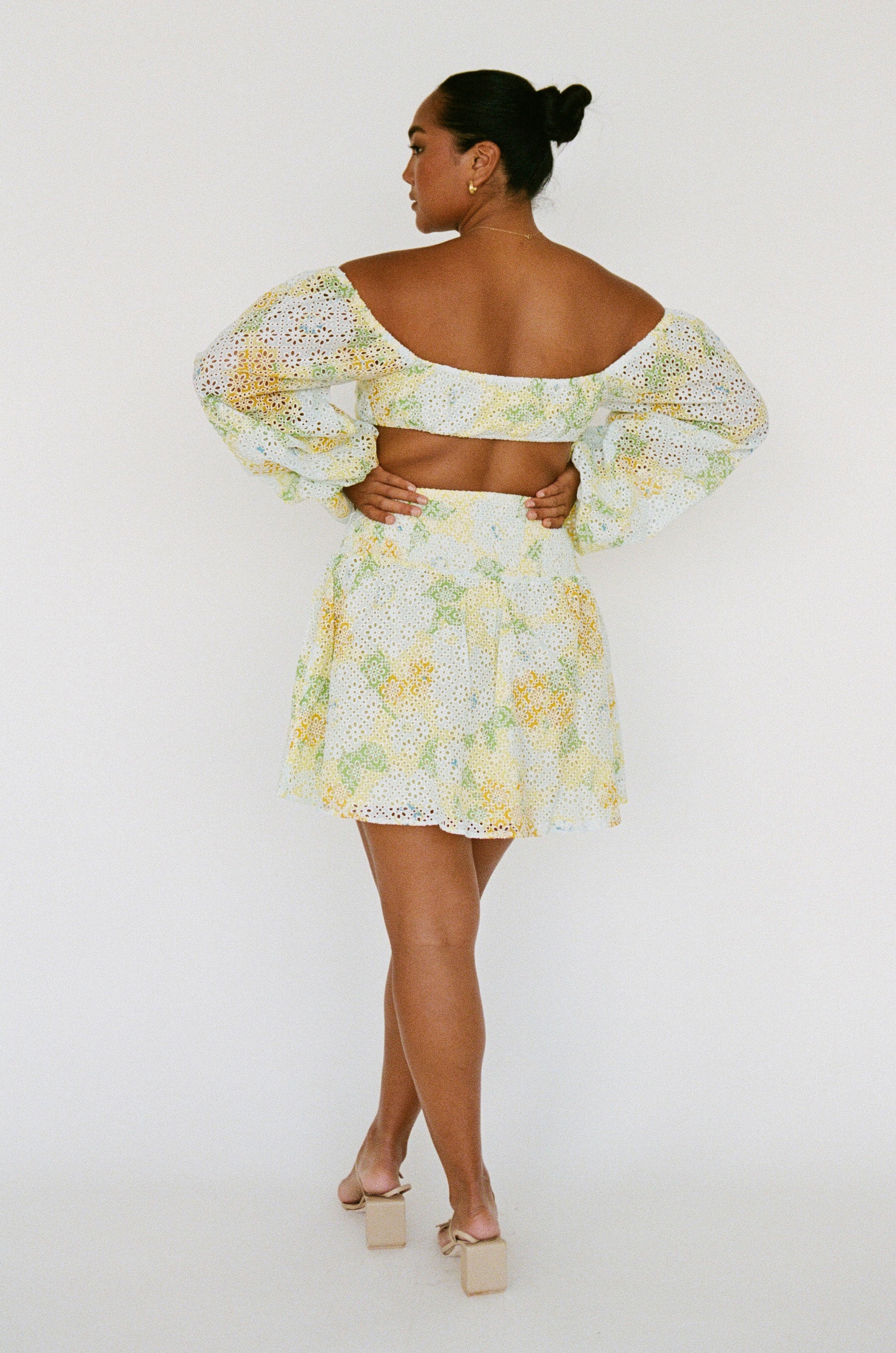 Exquisite Jaylin Tropical Anemone Print Cutout Cotton Dress for Special Events