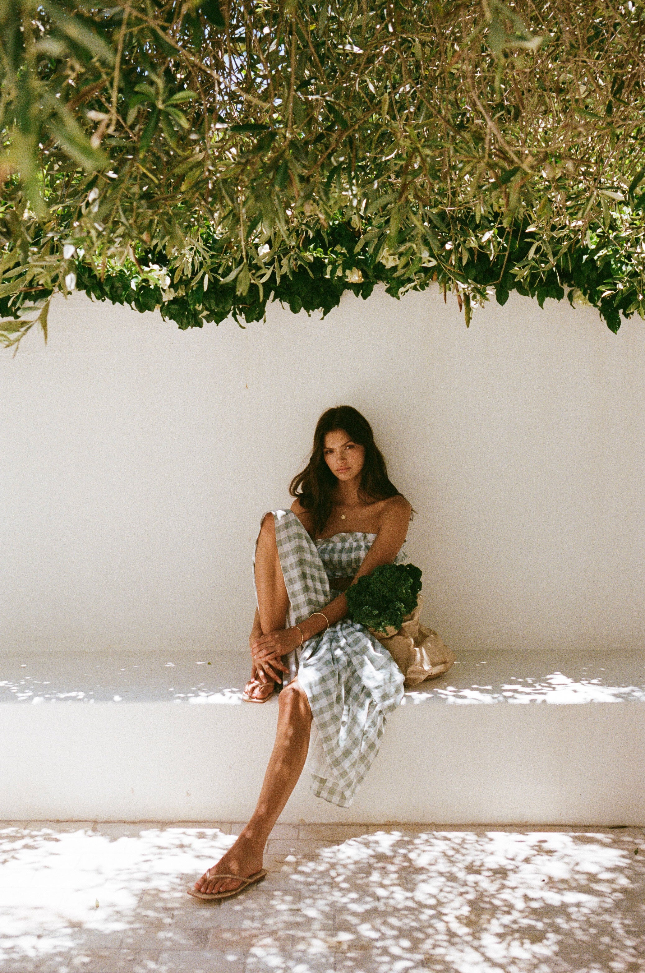 Lightweight Sea Foam Green and White Gingham Alarette Bandeau Top