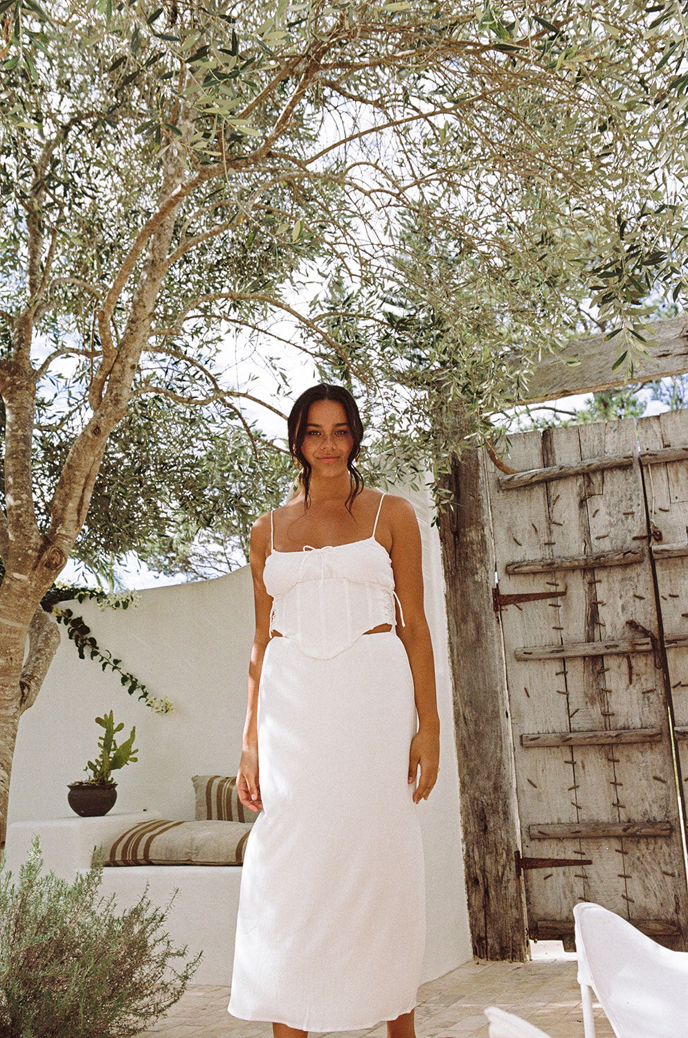 Exclusive White Textured Stretch High-Waisted Poppy Skirt