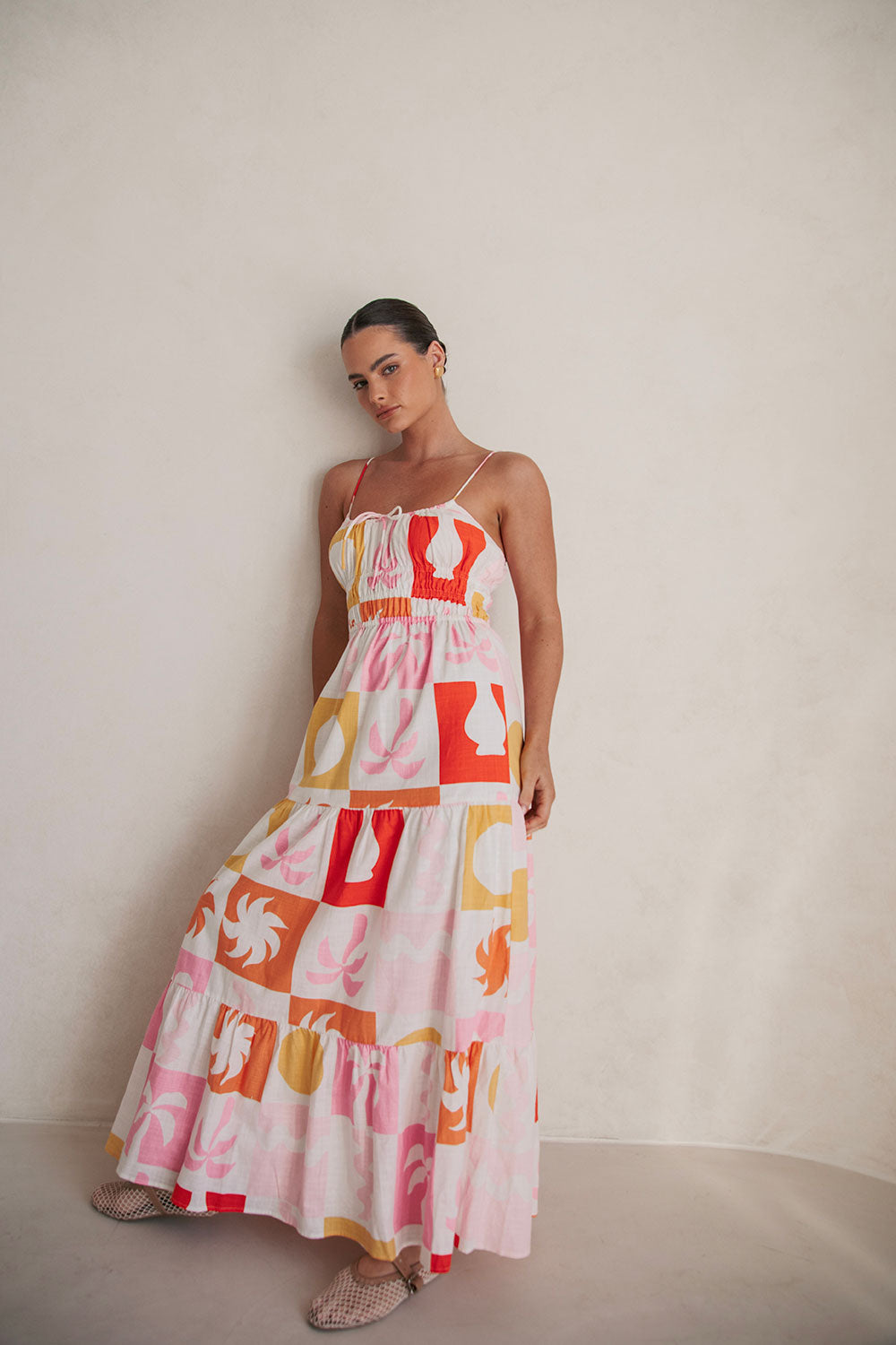 Stylish Women's Talia Dress with Palm Tile Fuego Pattern