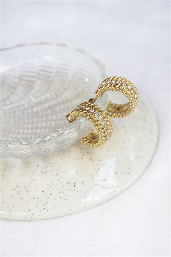 Stylish Gold - Toned Gemstone - Detailed Chain Hoop Earrings: Gabrielle Collection