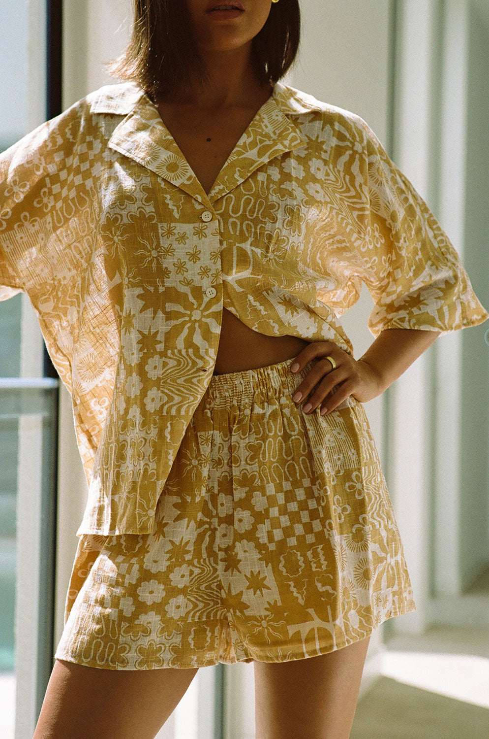 Exclusive Tan Canyon Print Seona Relaxed Half - Sleeve Top