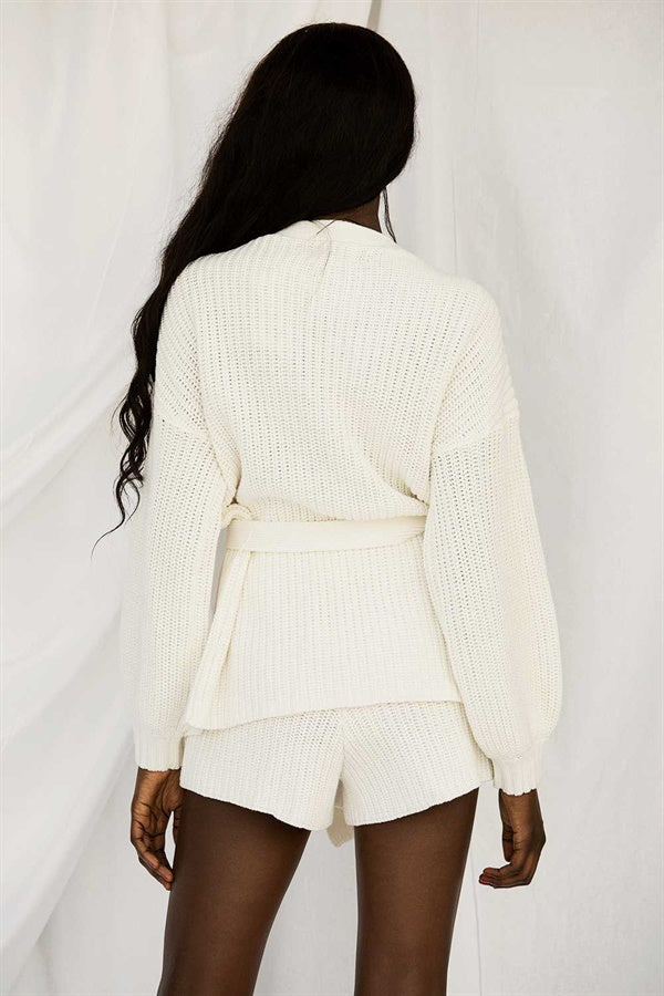 Stylish Light Cream Relaxed Fit Lita Knit Wrap Cardigan