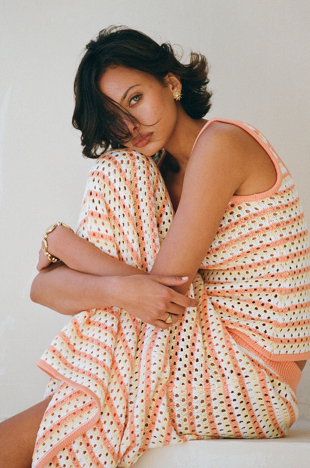 Vintage-Style Orange Erin Knit Top with Stripes