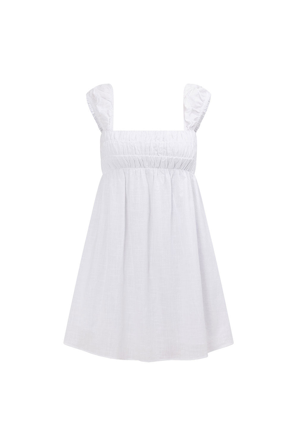 Fresh White Natural Cotton Luan Dress with Cute Cap Sleeves
