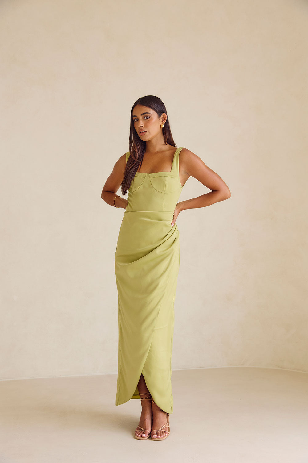 Sabo's Exclusive Soft Green Noah Midi Dress with Unique Design