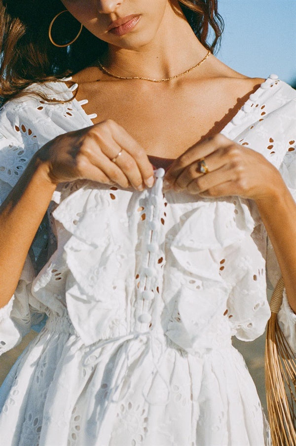 Exquisitely Designed Eve Women's Dress Crafted from Natural Cotton Broderie Anglaise