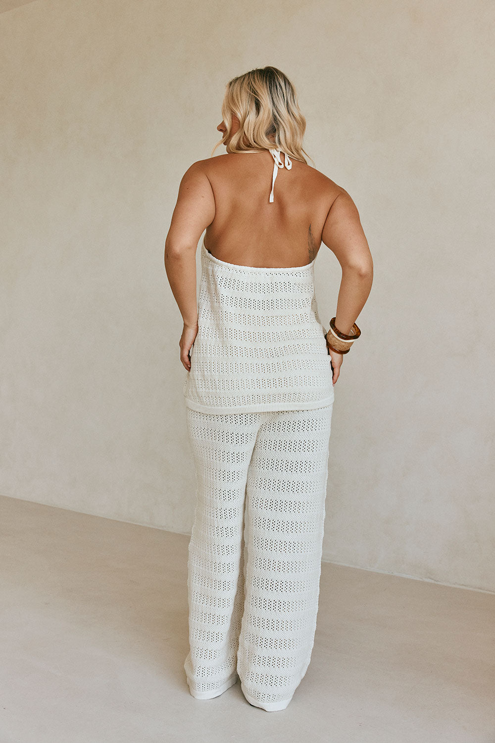 High - Quality Beige Crochet Knit Zhuri Pants for Day - to - Night Vacation