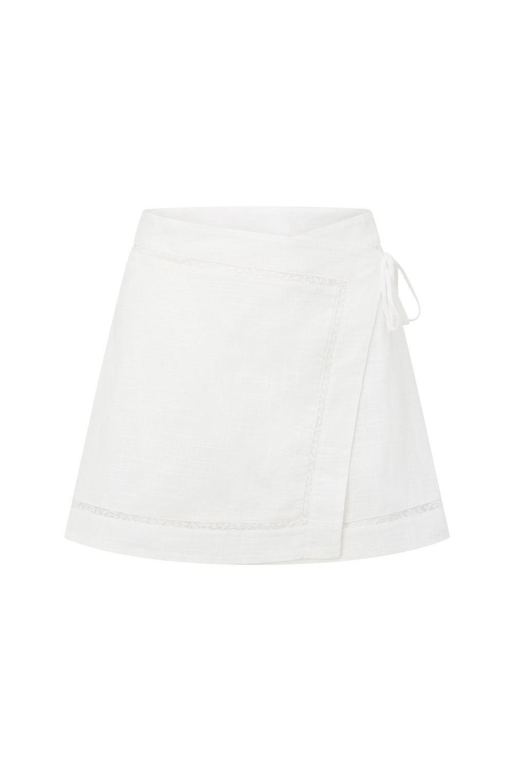 Alessia Women's White Natural Cotton Cheesecloth High-Waisted Wrap Skirt with Lace Trim