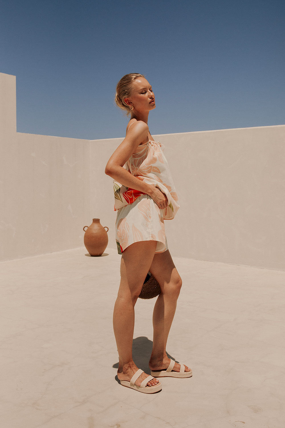High - Quality Linen - Cotton Jetta Shorts with Exclusive Petal Scarf Print