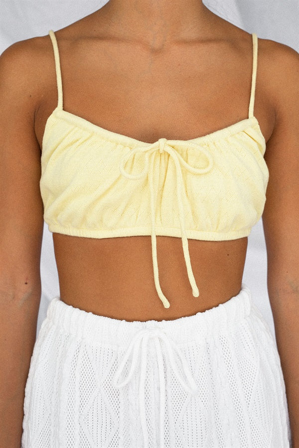 Soft Yellow Bandeau Style Lorna Top with Thin Straps and Geo Pattern