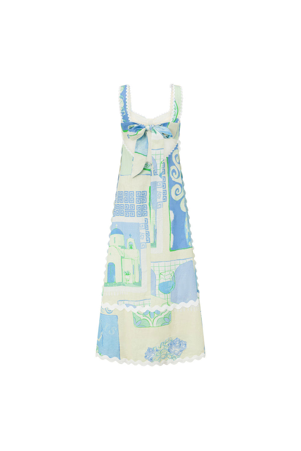 High - quality Linen Deluca Maxi Dress with Theotokos Ocean Print