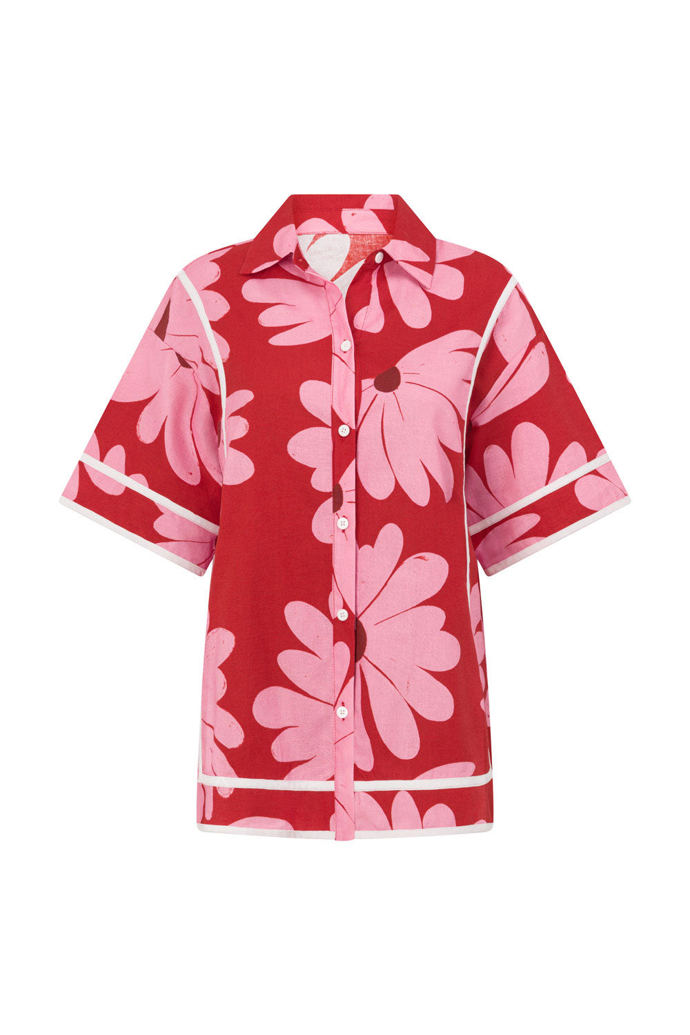 Exclusive Daisy Red Print Bowie Top - High - Quality Linen Cotton Blend