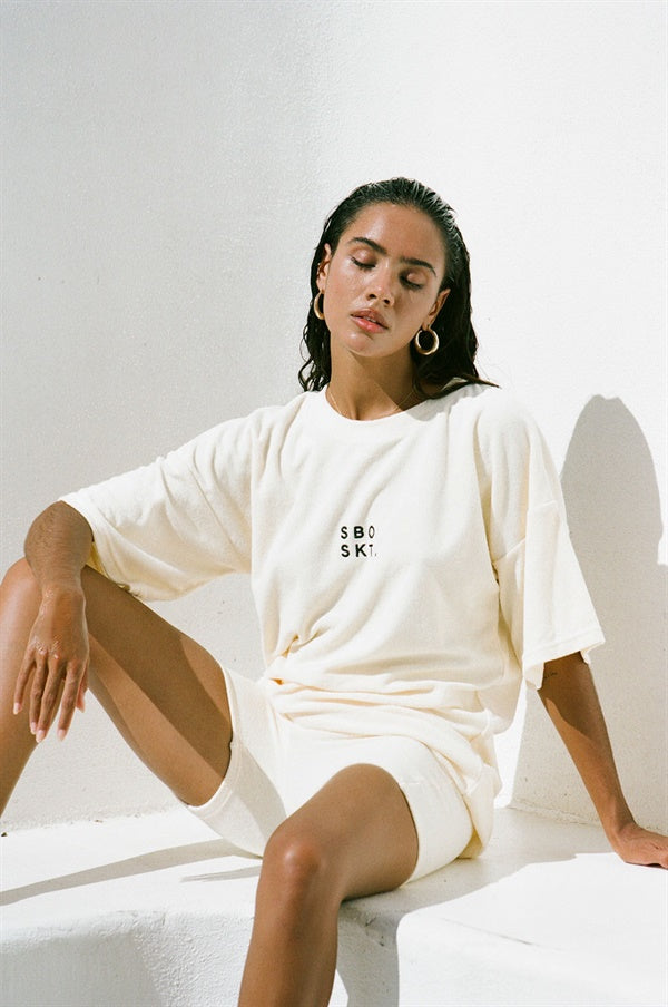 Yellow Towelling Relaxed-Fit Base Tee with Black Embroidery