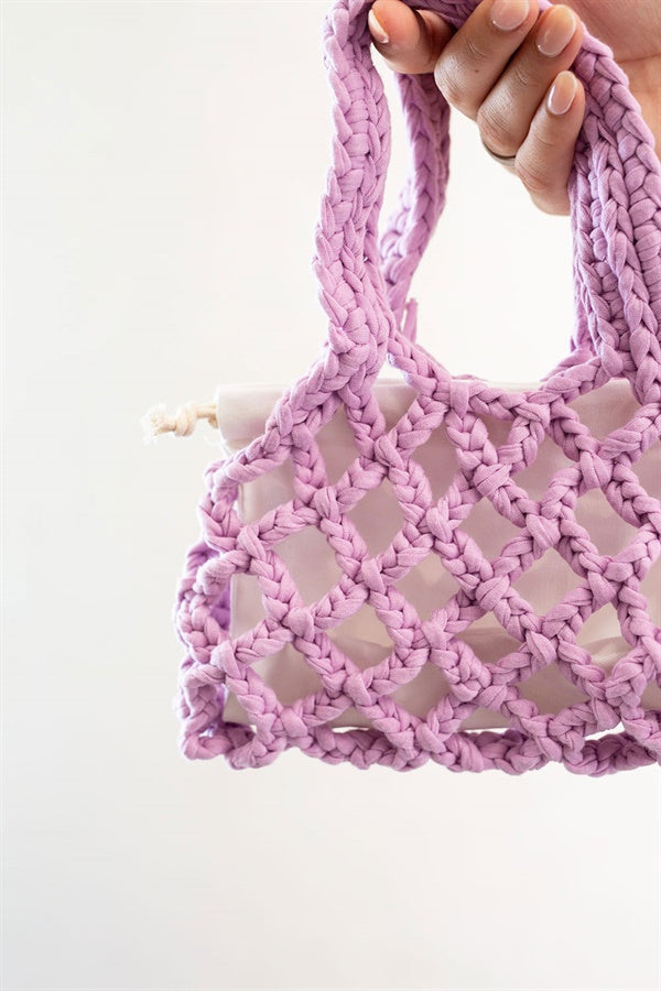 Violet Hued Handmade Braided Micro Handbag for Fashion Lovers
