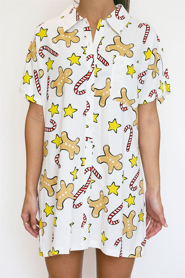 Festive Gingerbread-Print Women's Dress for Christmas