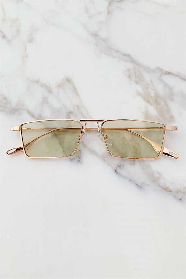 Stylish 90s-Inspired Elyse Green Tinted Fashion Sunglasses with Thin Gold Frames