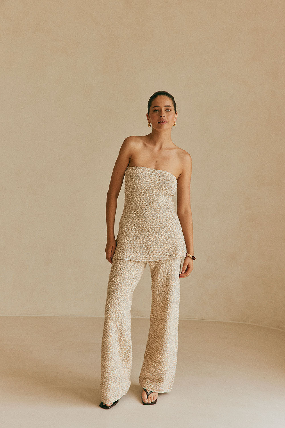 Stylish Soha Cotton Blend Boucle Knit High Waisted Pants