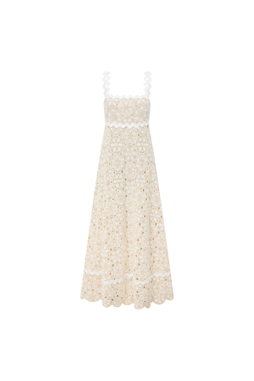 Dalton Cream and White High - quality Cotton Crochet Maxi Dress