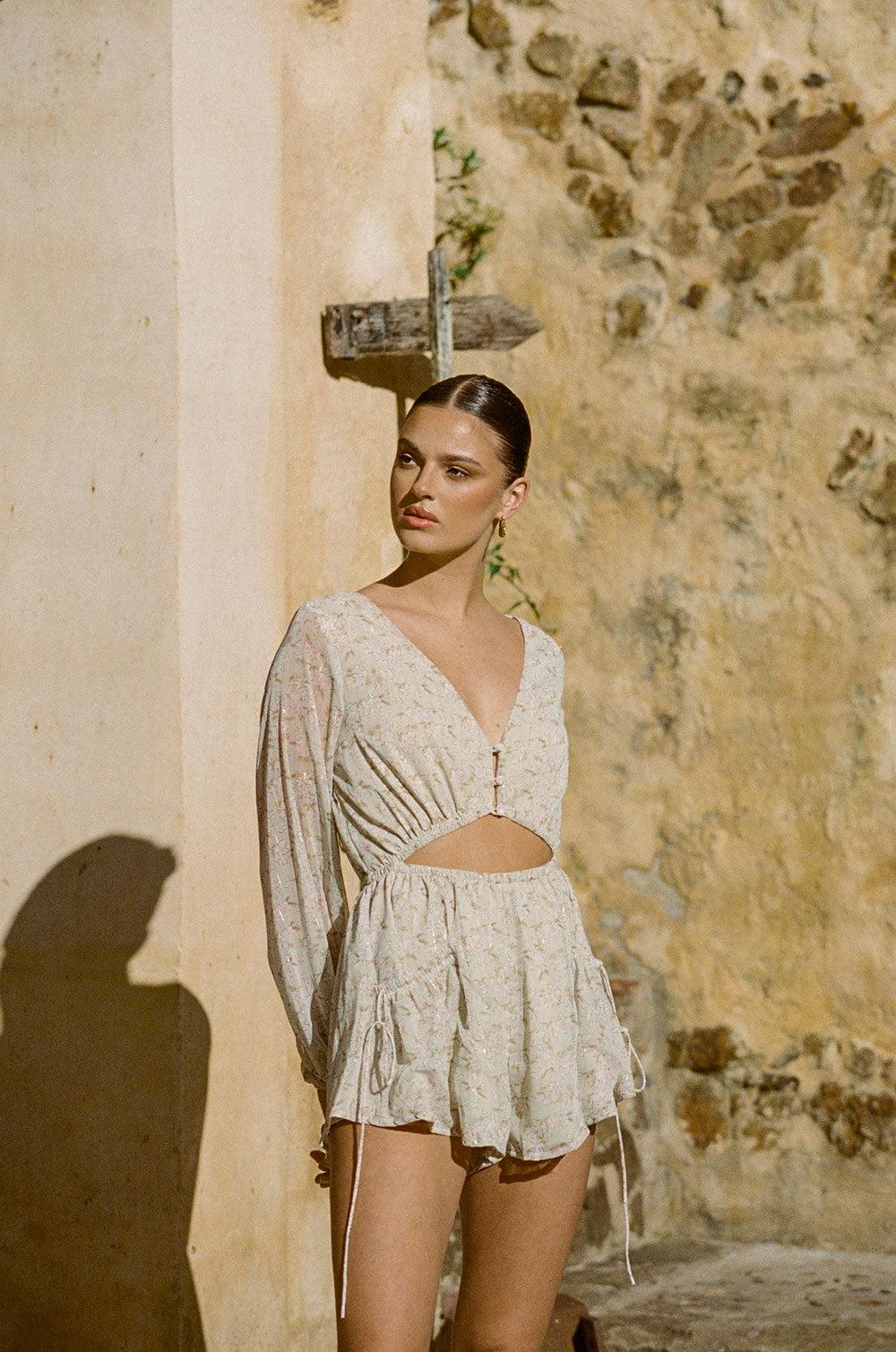 Lightweight Cream Floral Dharma Playsuit with Hibiscus Print