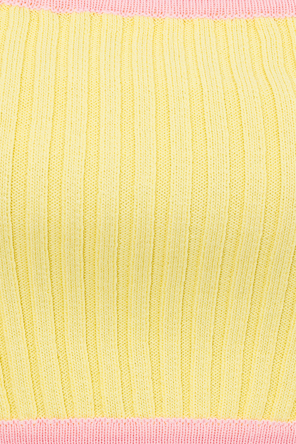 Jordi Women's Cropped Ribbed Yellow Top with Pink Bind Trims and Adjustable Straps