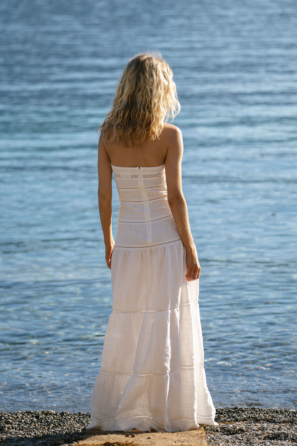 Exclusively Designed Sabo White High - Quality Cotton Cheesecloth Strapless Lyla Dress