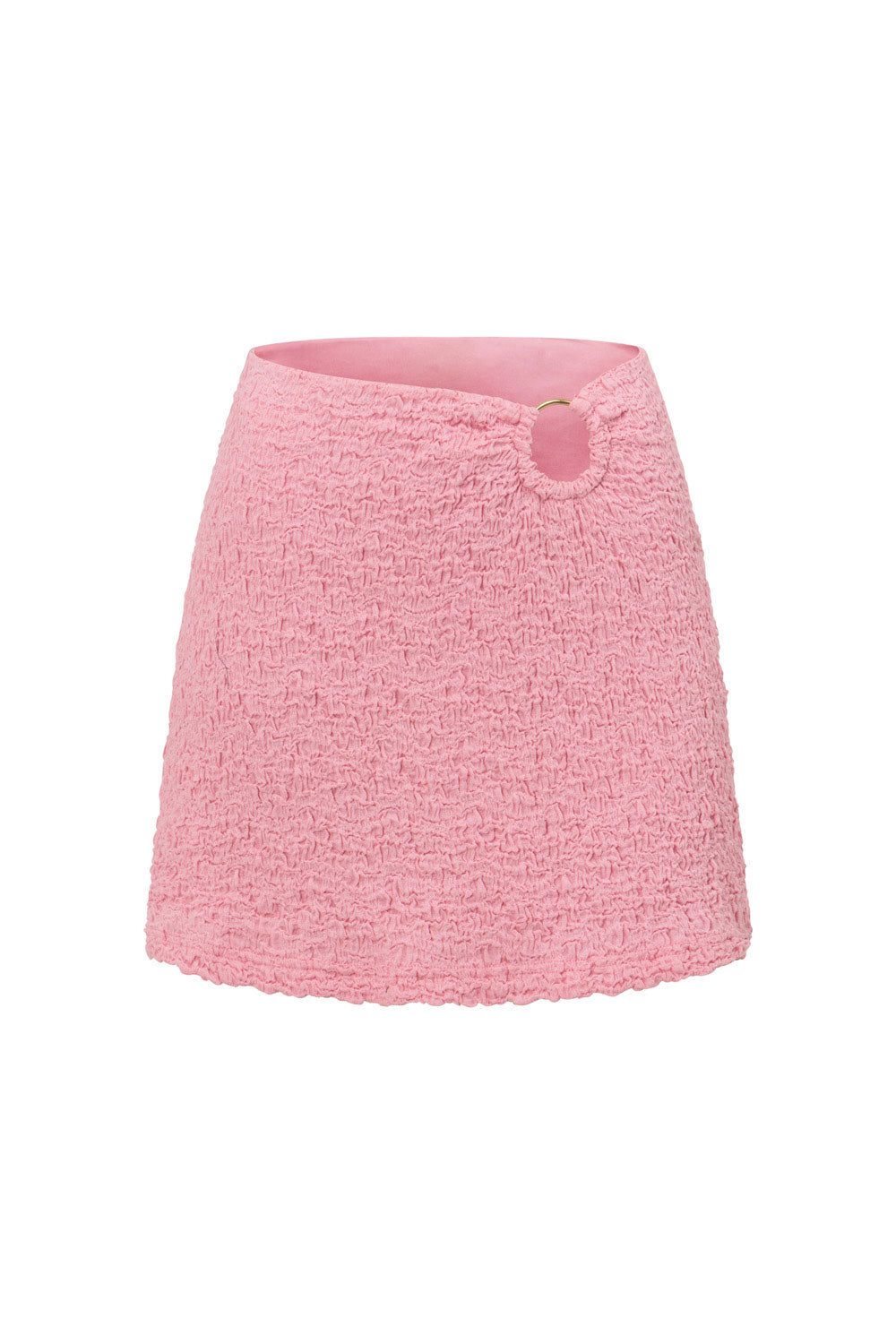 Pink Cotton Blend Crinkle Heidi Ring Mini Skirt for Summer