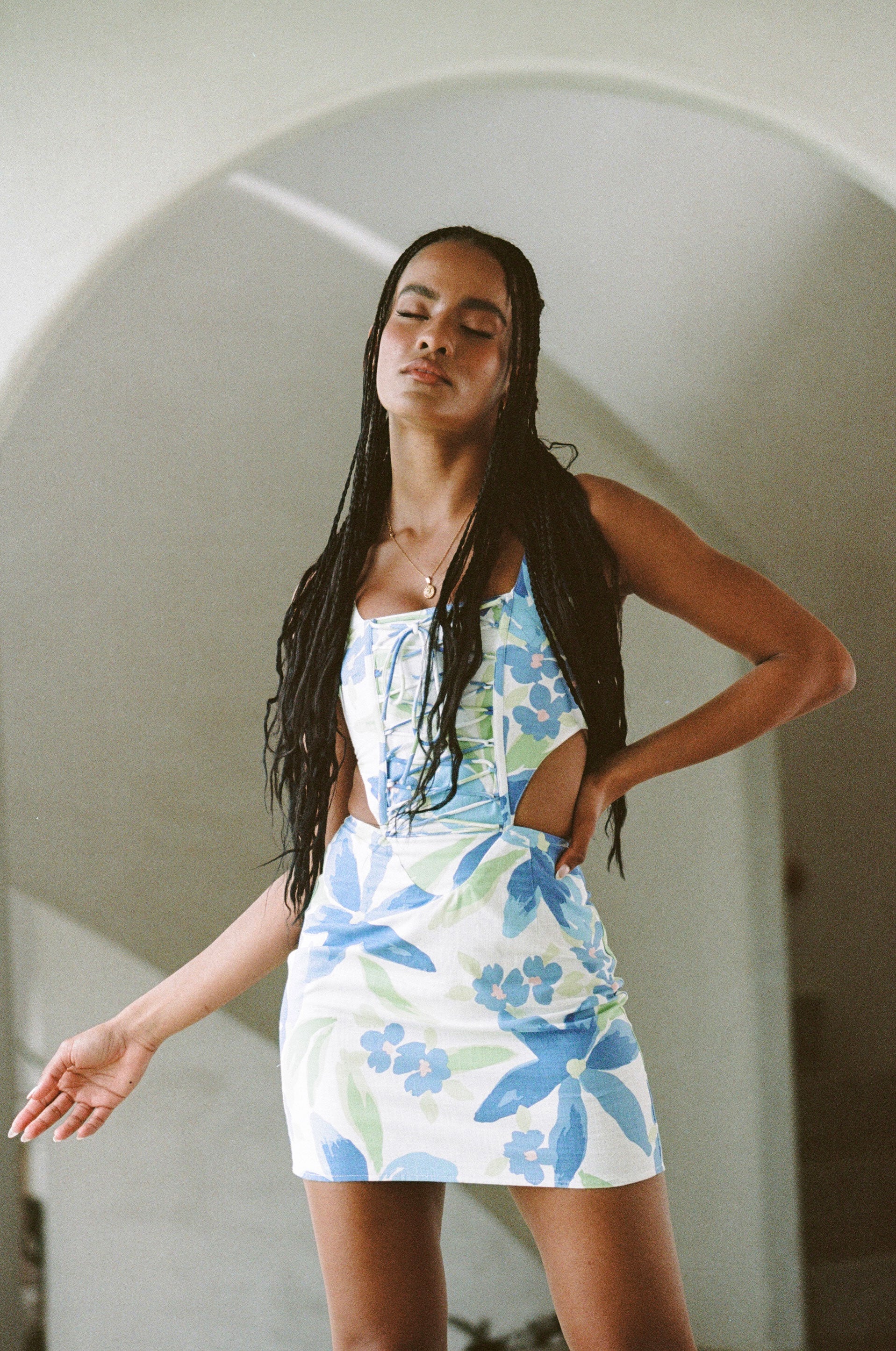 Fashionable Lace Up Scorpios Women's Dress with Paradise Floral Print
