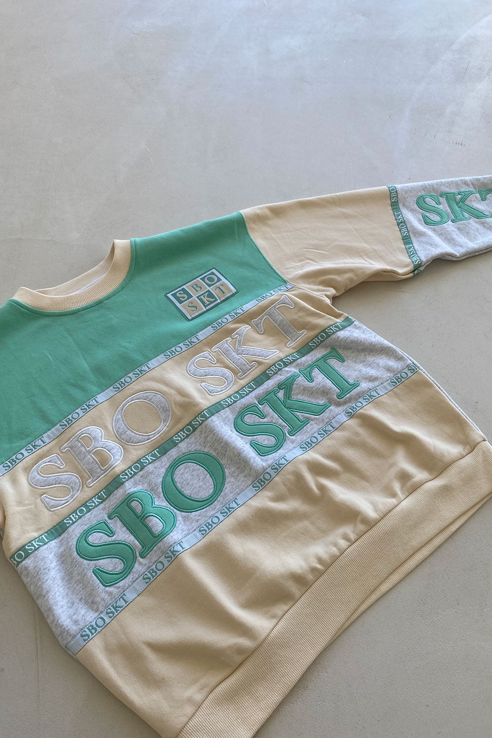 Soft Fleece Blend Janiero Oversized Sweater in Mint, Cream & Marl Grey