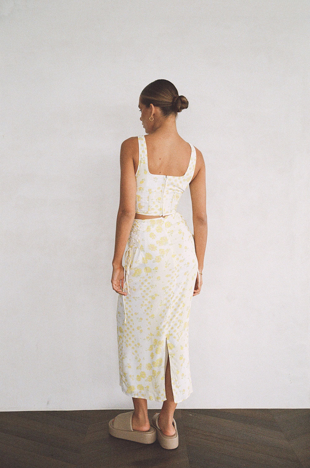 Exclusive Sabo-Designed Joslin Floral Patchwork Print High Waisted Midi Skirt