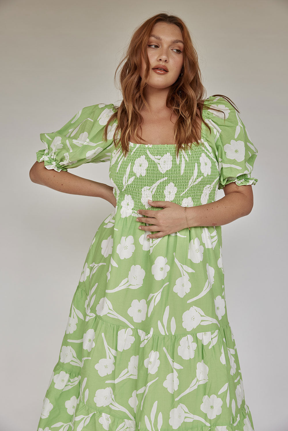 Exclusive Mint Floral Allani Lightweight Cotton Voile Midi Dress