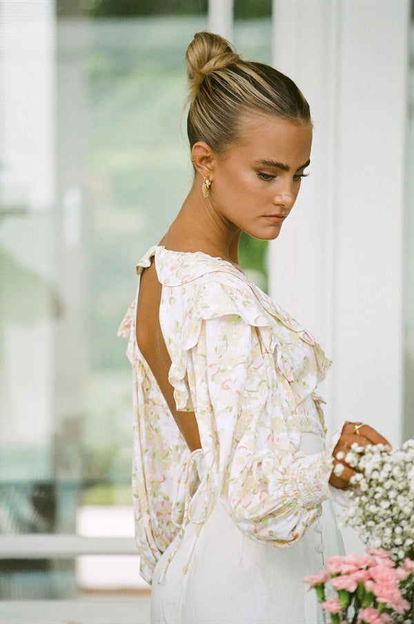 Exclusive Yellow Blush Floral Print Super Feminine Ambria Bodysuit