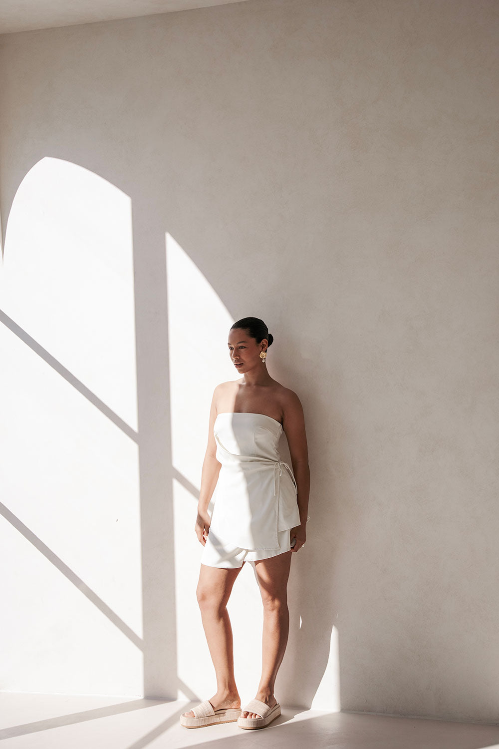 Exquisite Ivory Strapless Kleo Top with Draped Front