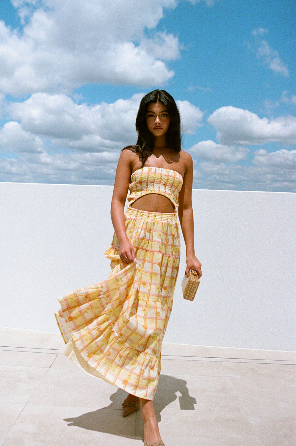 Exclusive Floral Plaid Print Natural Cotton Sav Maxi Dress