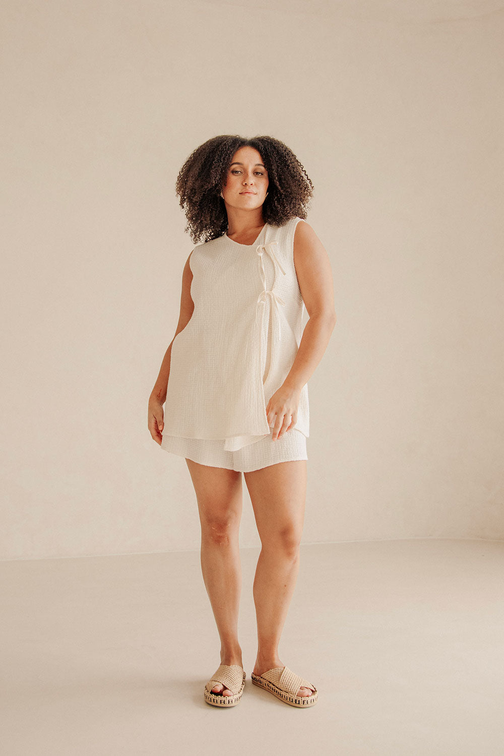 Stylish Cream-Colored Natural Textured Cotton Ciel Top for Easy Wear