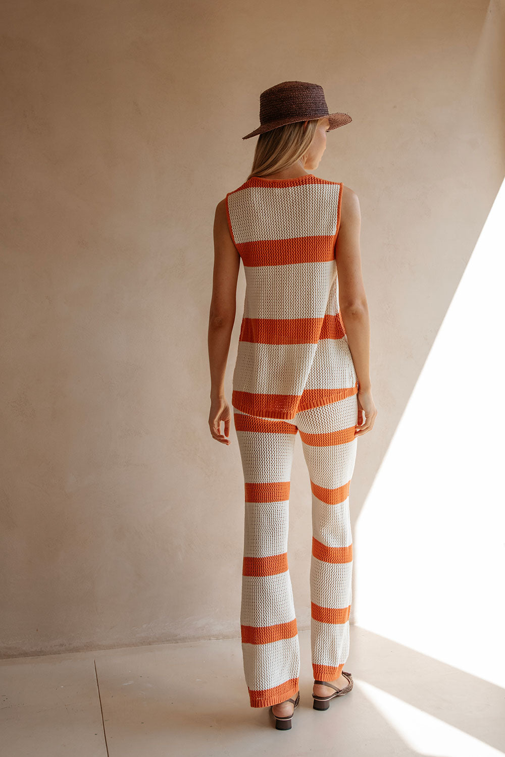 Exclusive Sabo Designed Cream and Burnt Orange Loose Cotton Knit Women's Nantes Top