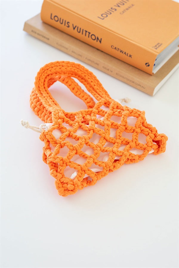 Adorable Orange Braided Micro Handbag with Twin Handles