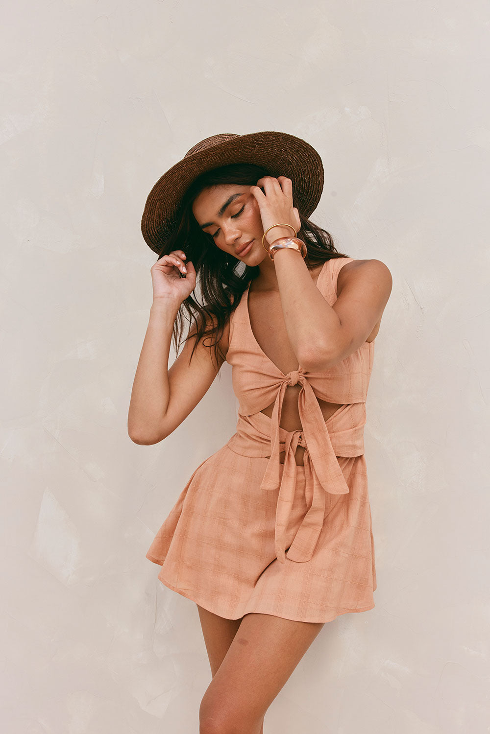 Charming Salmon Cotton Voile Bailee Mini Dress for Date Nights