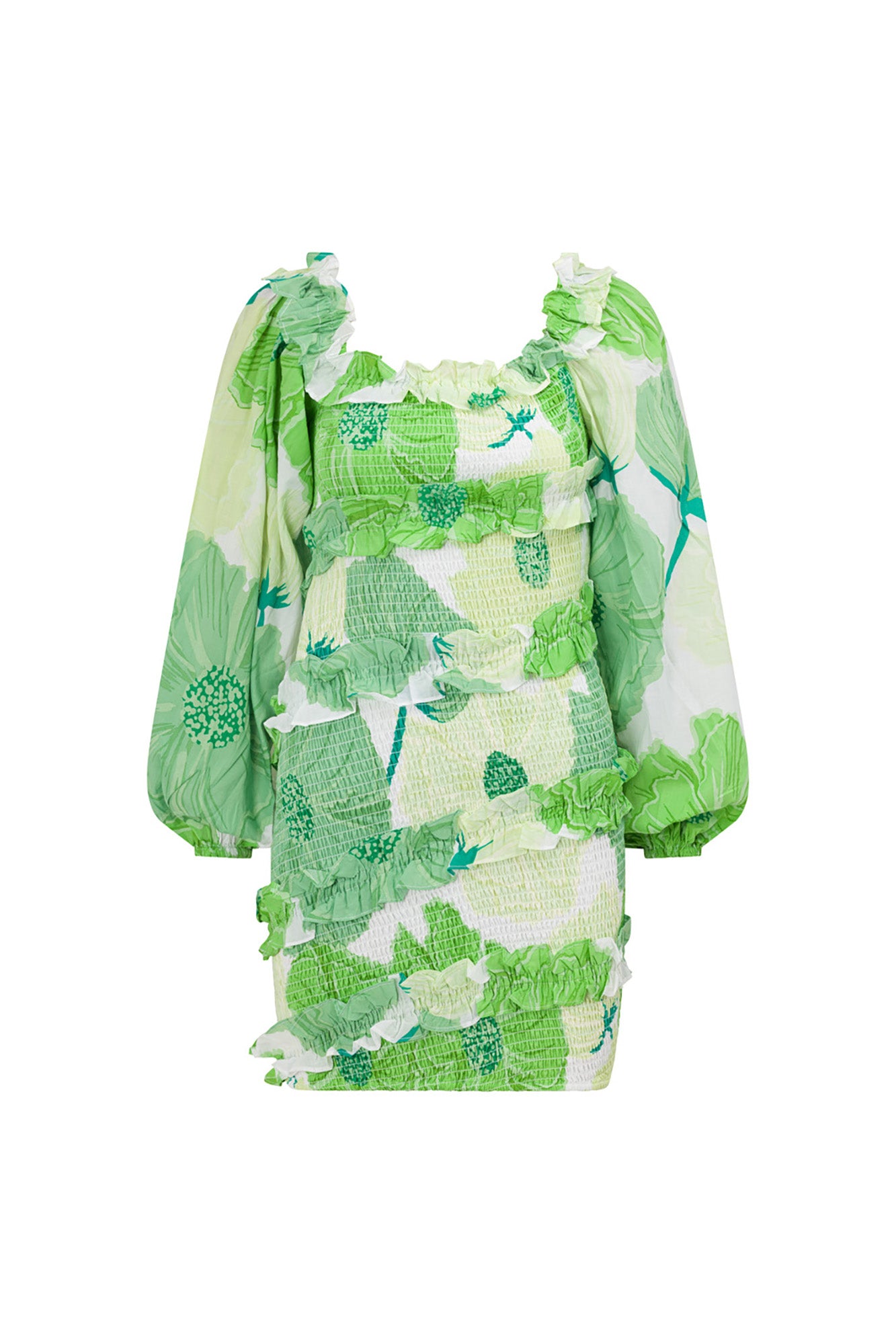Sabo Exclusive Berlyn Shirred Mini Dress with Moss Lily Print