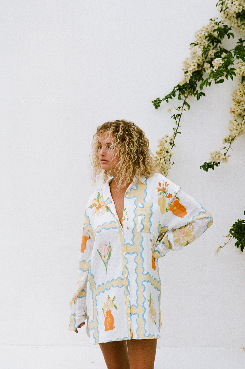 Sabo's Exclusive Jay Women's Shirt Dress with Flower Pots Print