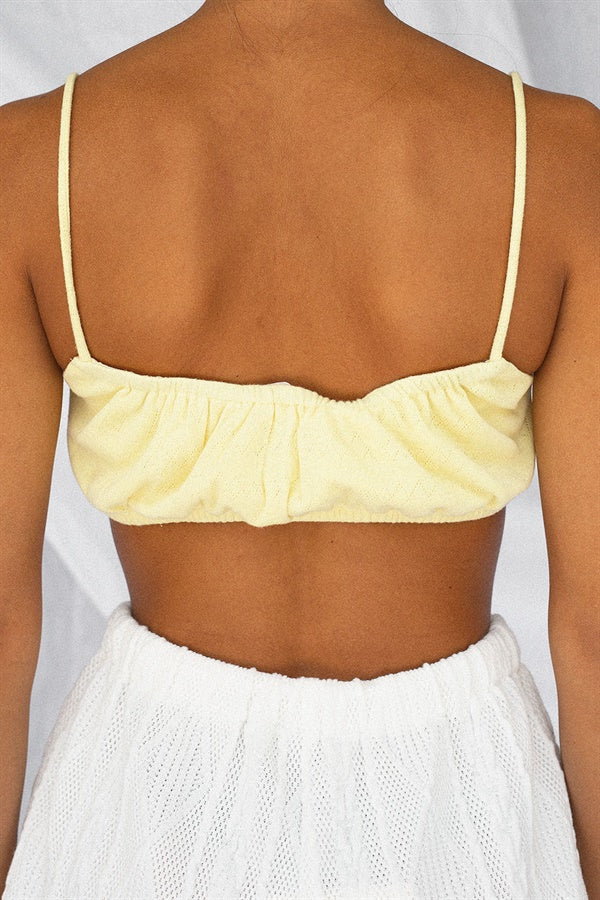 Soft Yellow Bandeau Style Lorna Top with Thin Straps and Geo Pattern