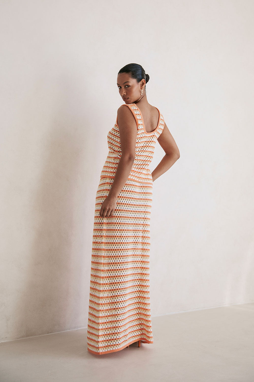 Vintage-Style Orange Erin Knit Top with Stripes