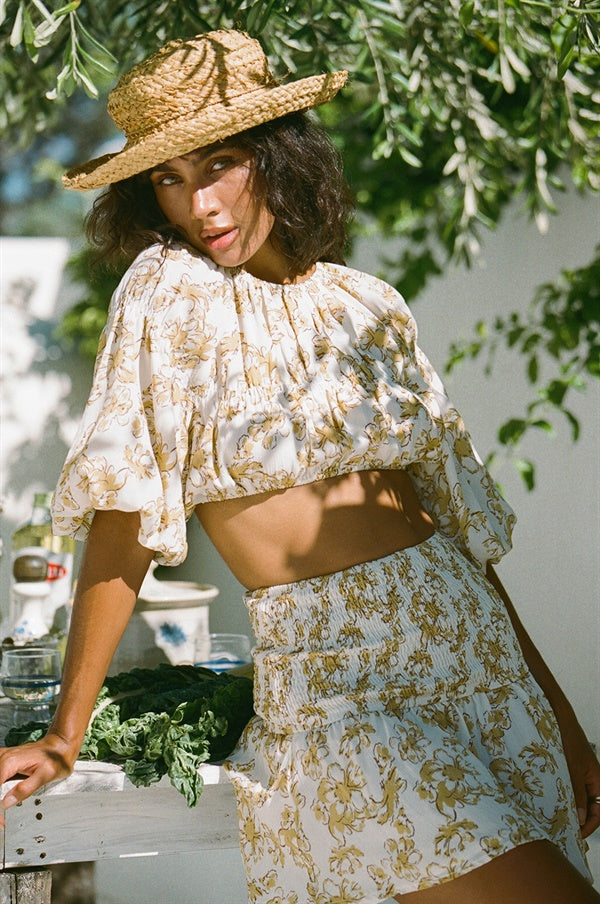 Vintage-Inspired Floral Print Women's Lenna Top with Bold Puff Sleeves