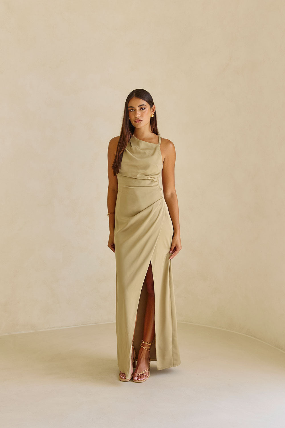 Exquisite Dusty Olive Matte Silky Rianna Dress for Prom and Bridal Party