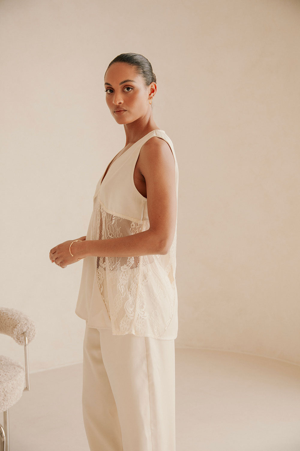 Elegant Cream-Colored Silky Maarten Women's Top